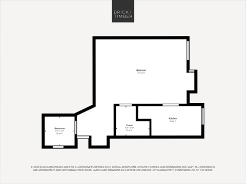 Floor plan for studio, 1 bath, 332 sqft